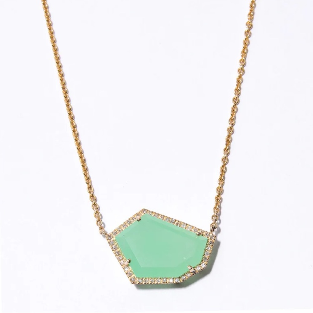 NEW Cubist Necklace: Chrysoprase Stone, Diamonds, 14K Gold Chain